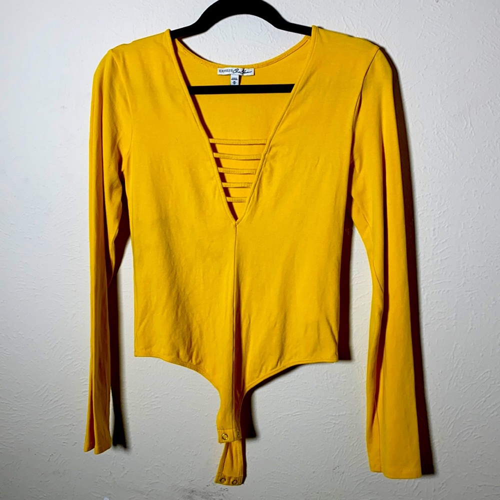 Bodysuit long sleeve extreme v neck